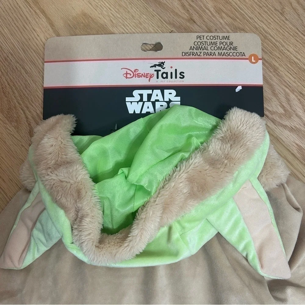 Disney Star Wars Grogu Cape Dog Costume Jacket NEW Large Tails Tan Green Yoda